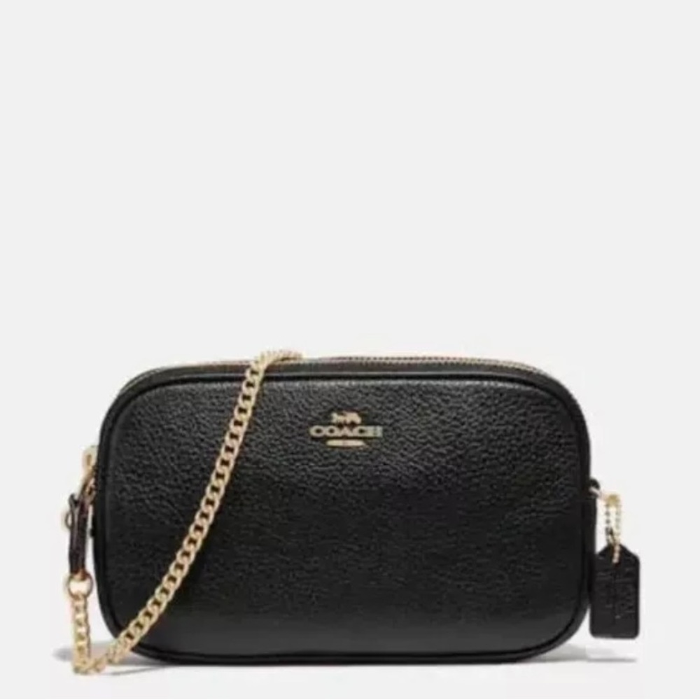 Coach Pebble Leather Crossbody Bag Chain Strap Black